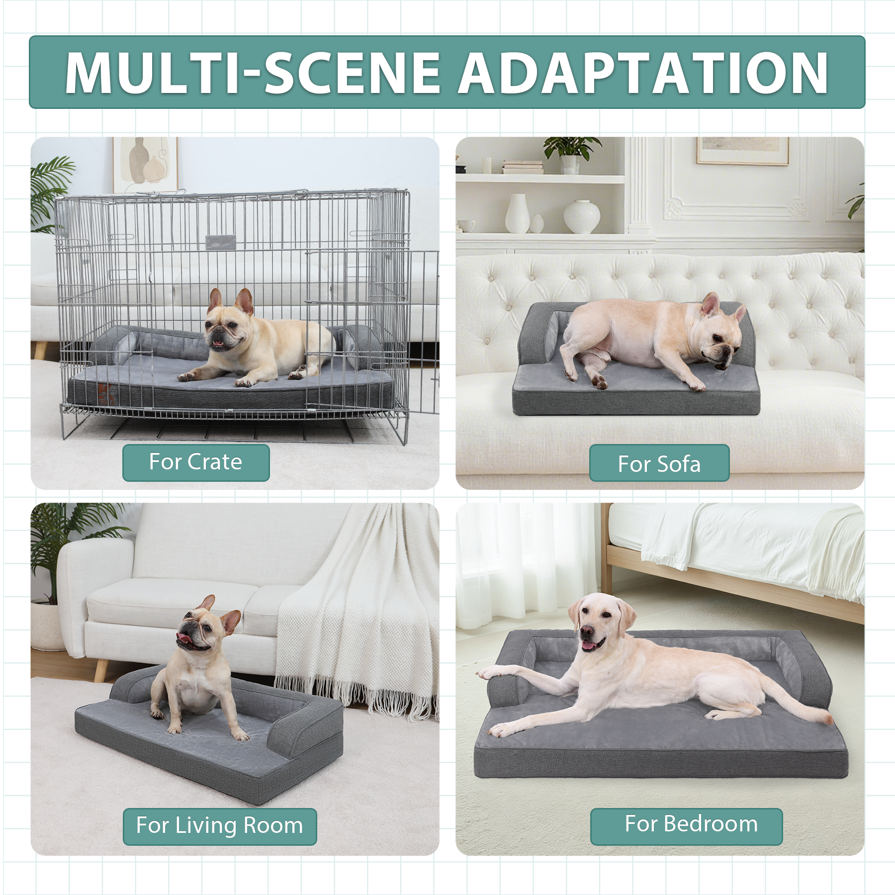 KSIIA Washable Dog Bed for Large Dogs C-Shaped Bolster Pet Couch with Removable Waterproof Cover