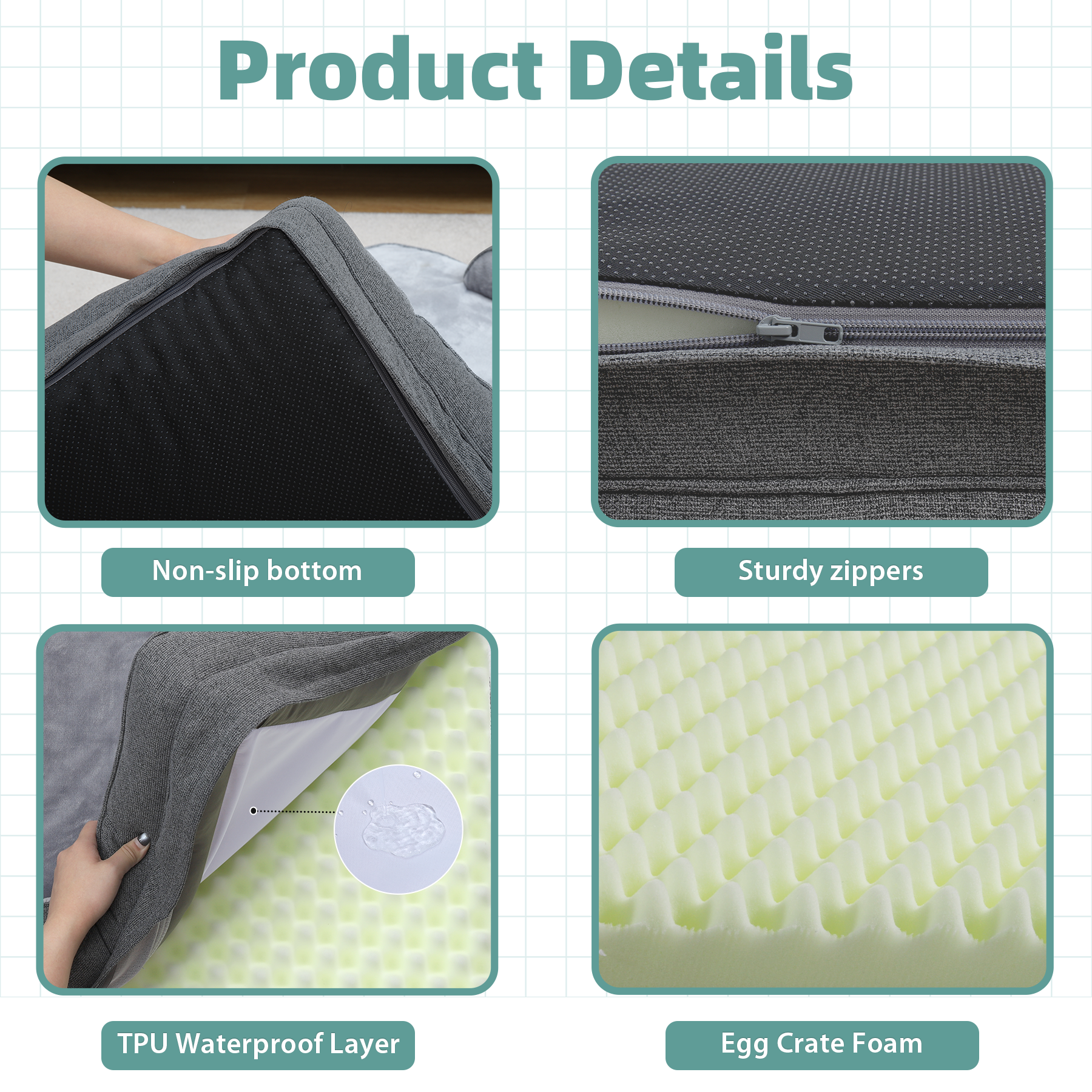 KSIIA Washable Dog Bed for Large Dogs C-Shaped Bolster Pet Couch with Removable Waterproof Cover