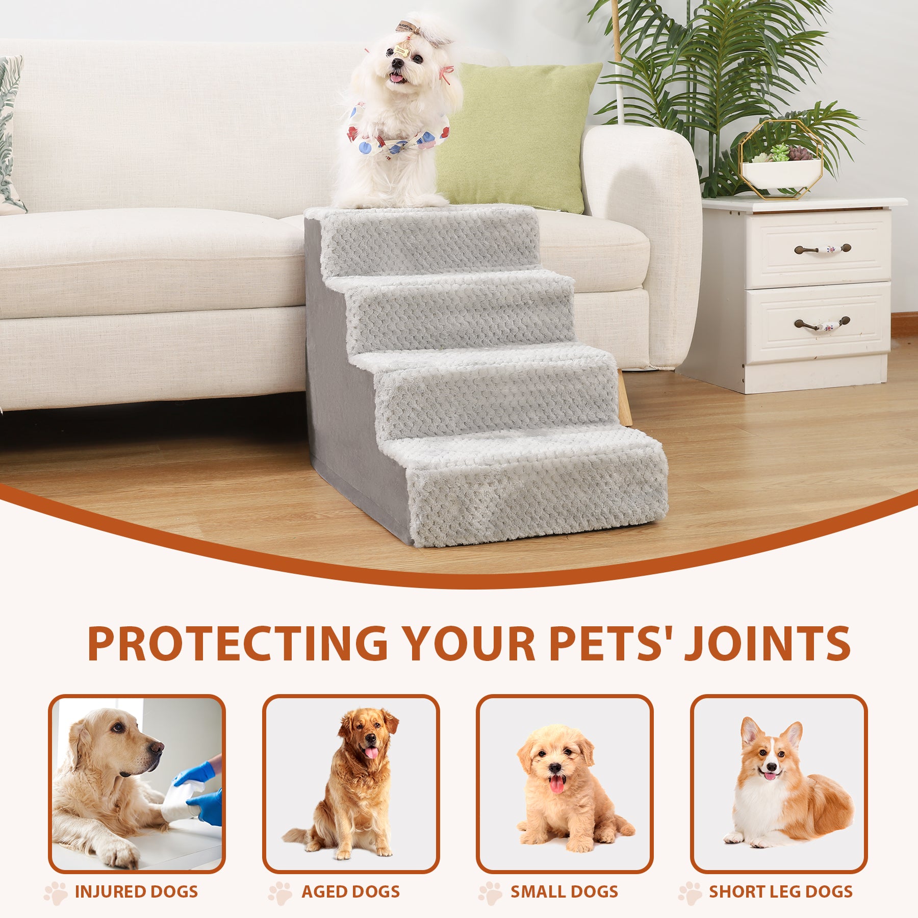 KSIIA Dog Steps for High Bed Couch and Sofa with Non-Slip Bottom and Washable Cover