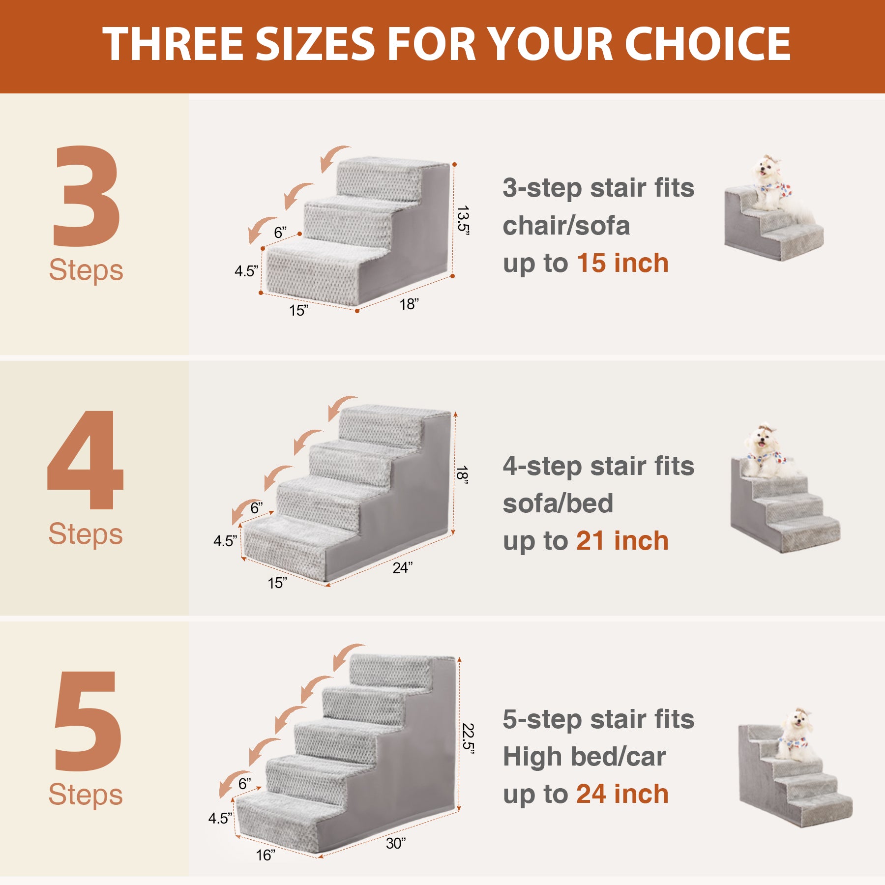 KSIIA Dog Steps for High Bed Couch and Sofa with Non-Slip Bottom and Washable Cover