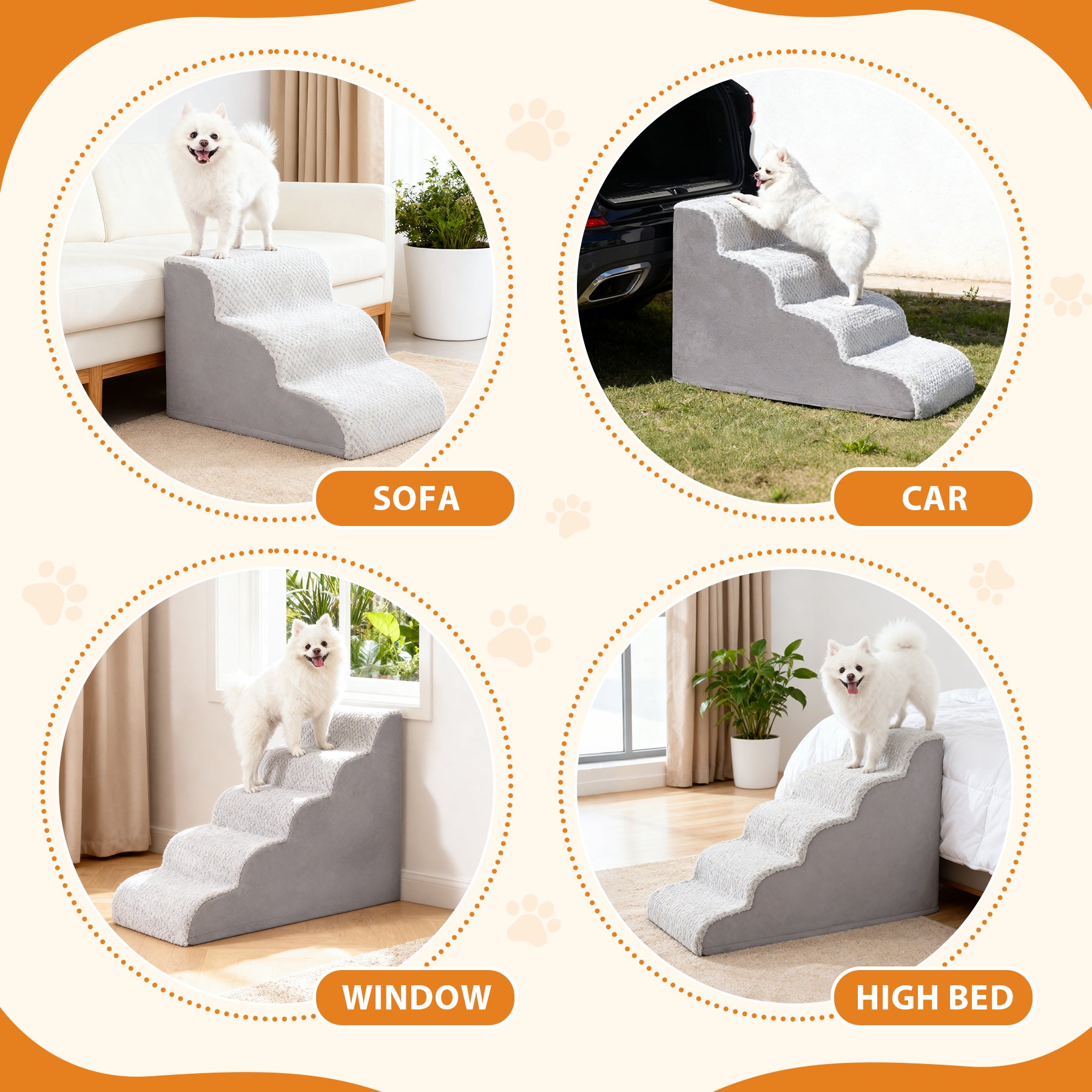 KSIIA Dog Steps for Small Dogs and Cats, Pet Stairs for High Beds and Couch with Anti-Slip Washable Cover and Durable High Density Foam