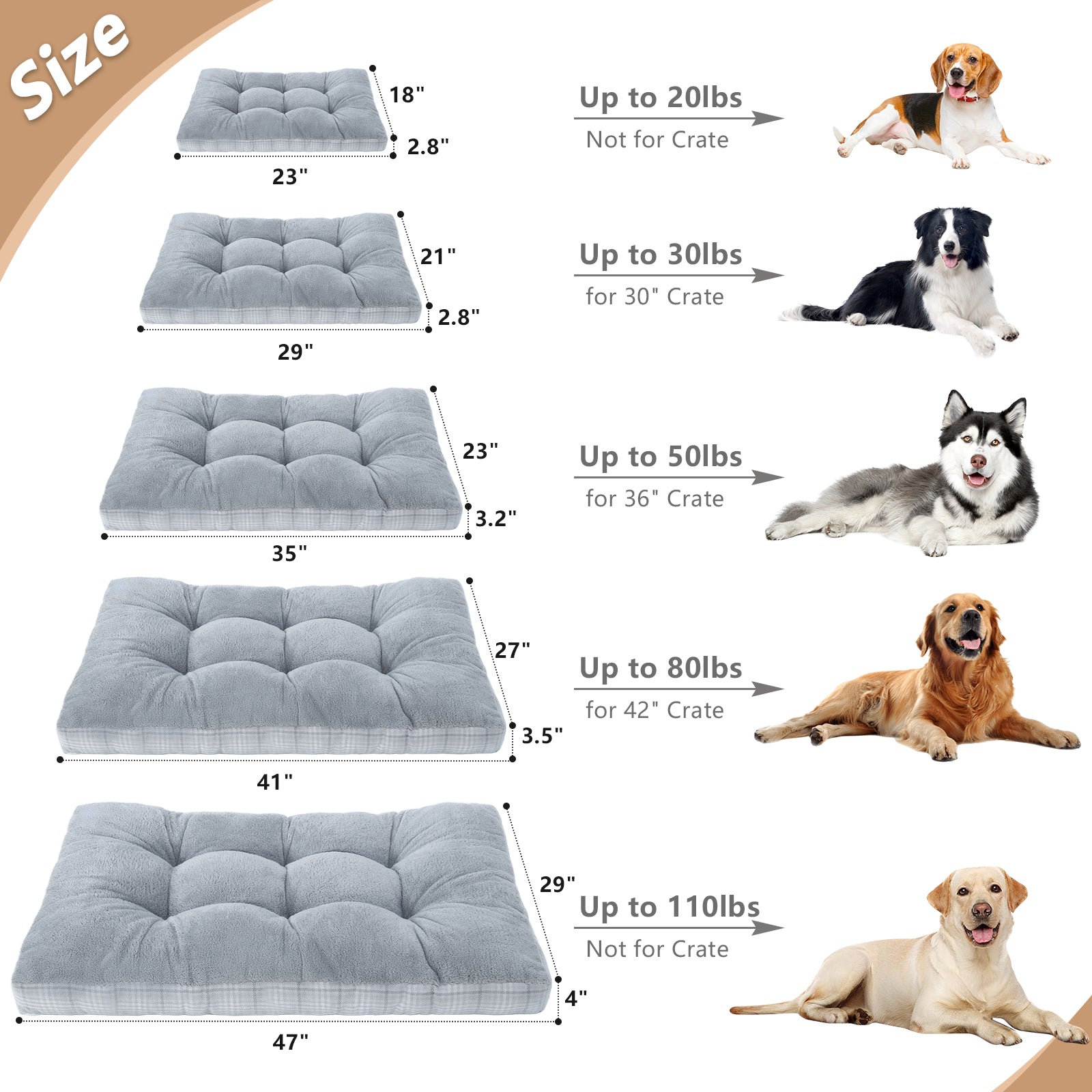 KSIIA Washable Dog Bed for XXLarge Dogs with Anti-Slip Bottom & Durable Zipper, Pet Pad for Crate for Large Sized Puppies