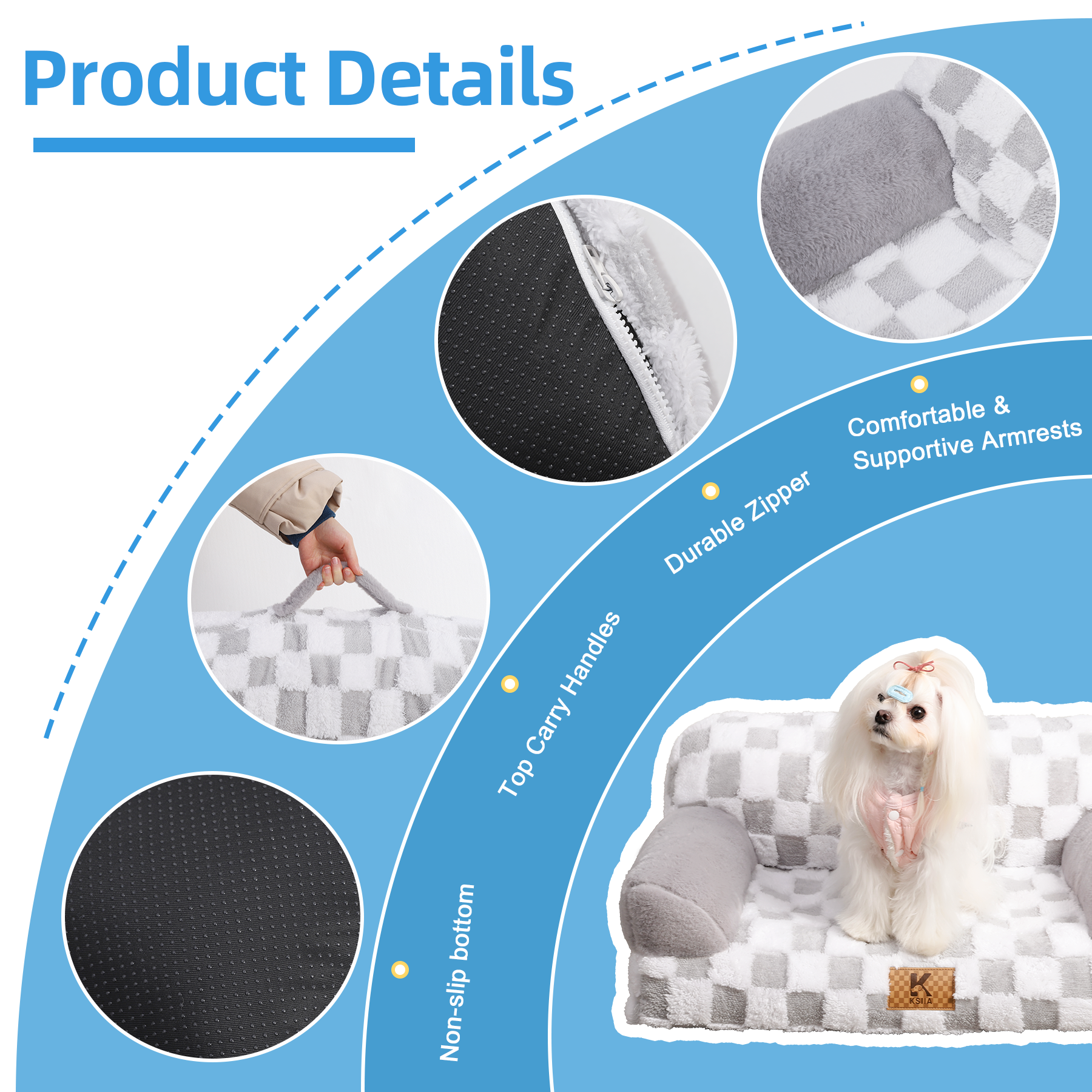 KSIIA Pet Bed for Small Meduim Dog&Cat with Removable Washable Cover