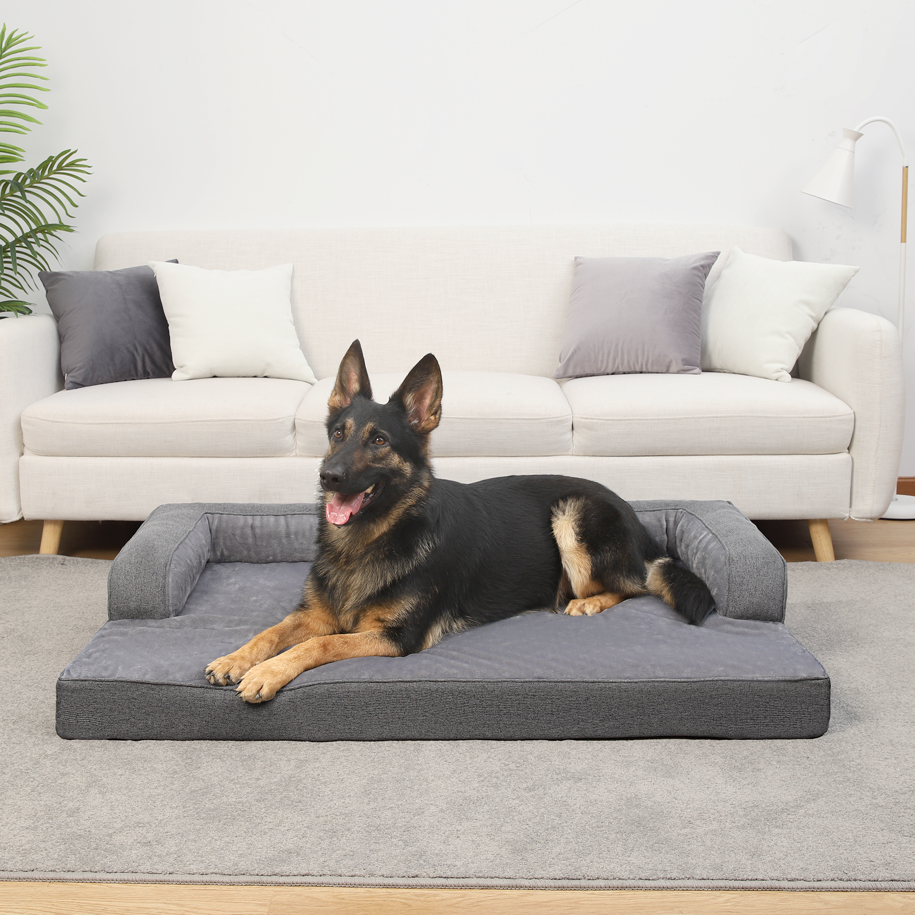 KSIIA Washable Dog Bed for Large Dogs C-Shaped Bolster Pet Couch with Removable Waterproof Cover