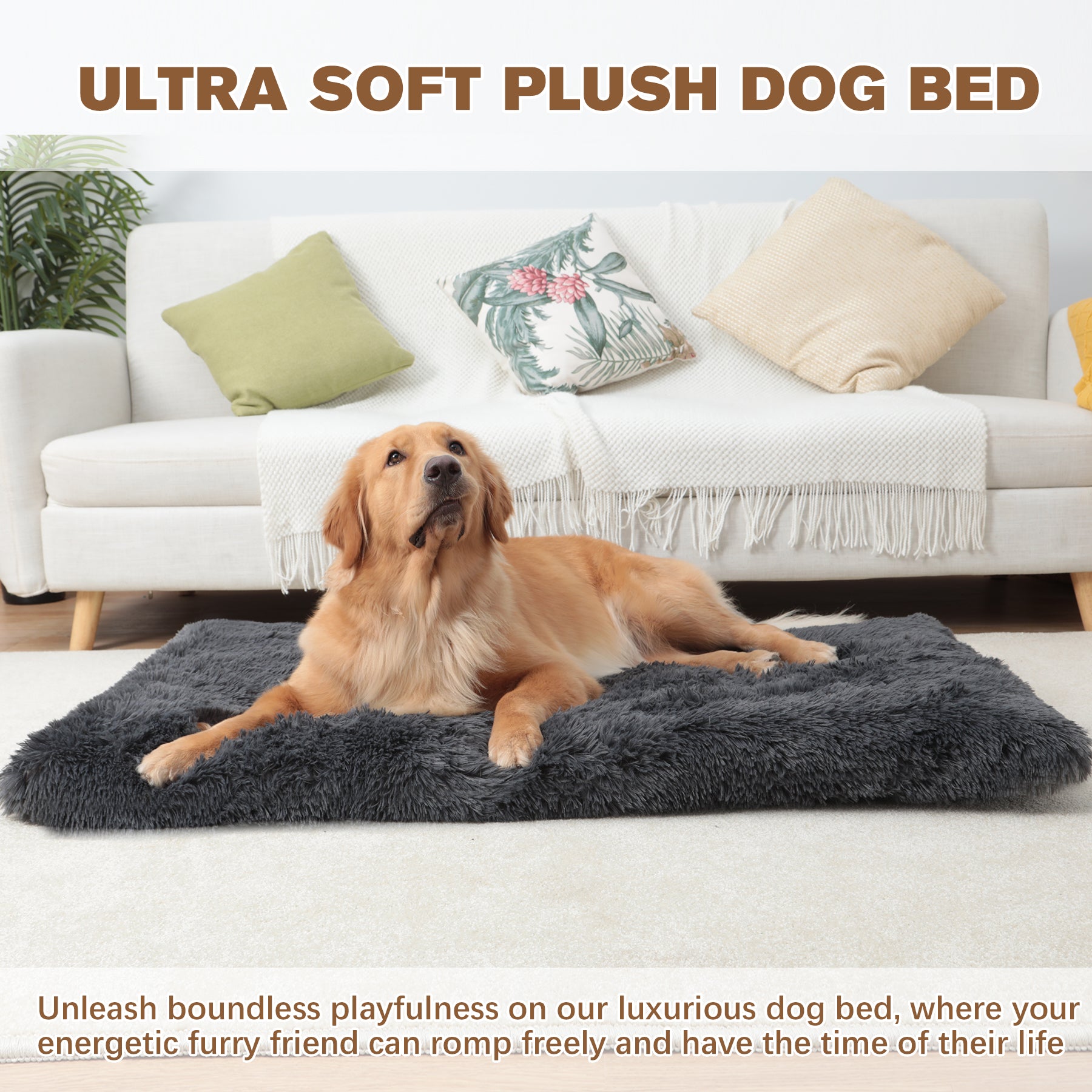 KSIIA Plush Dog Crate Beds for XLarge Dogs,Washable Pet Kennel Pillow Soft Dog Bed