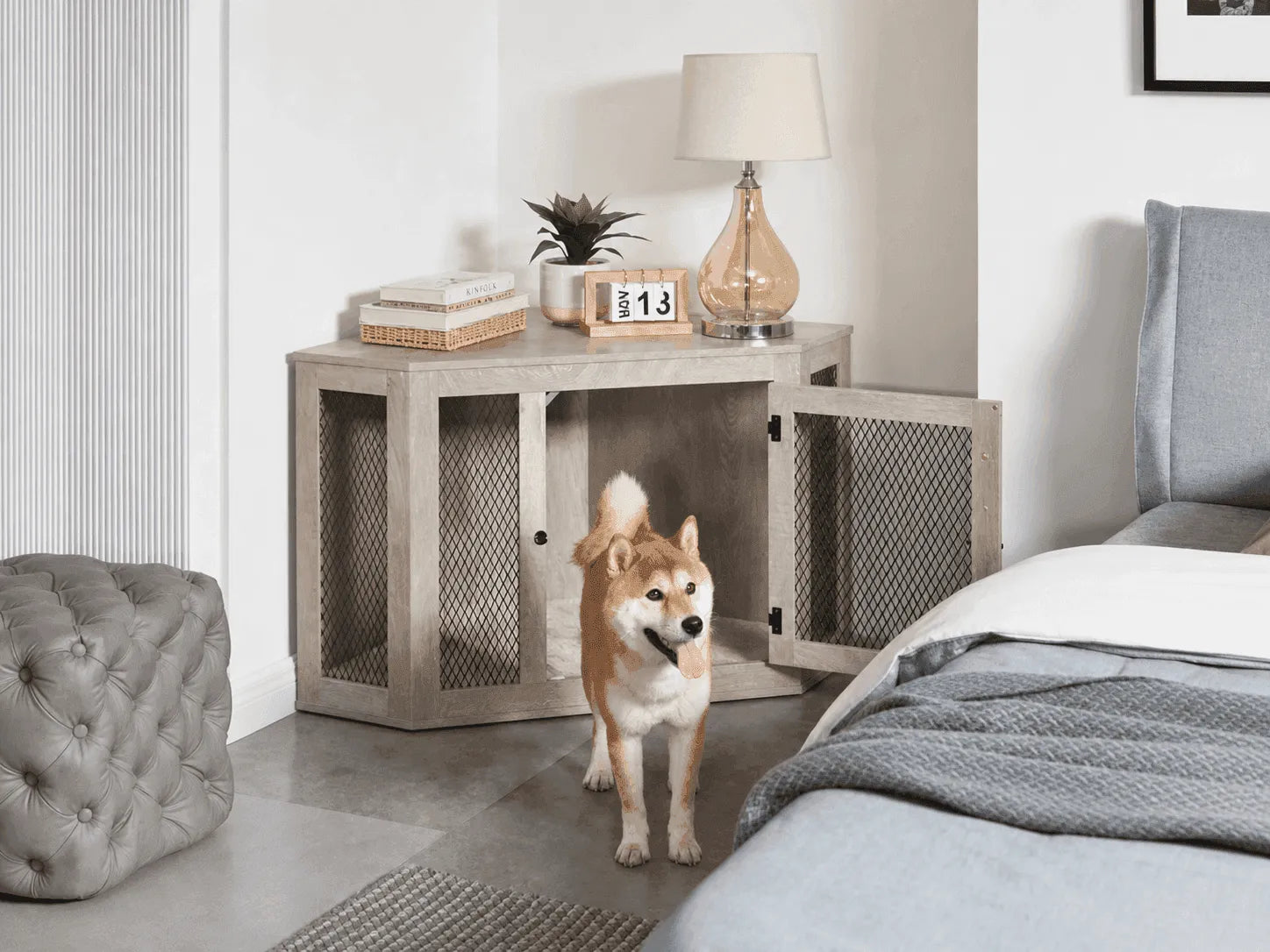 Should dog crate be in bedroom or living room?