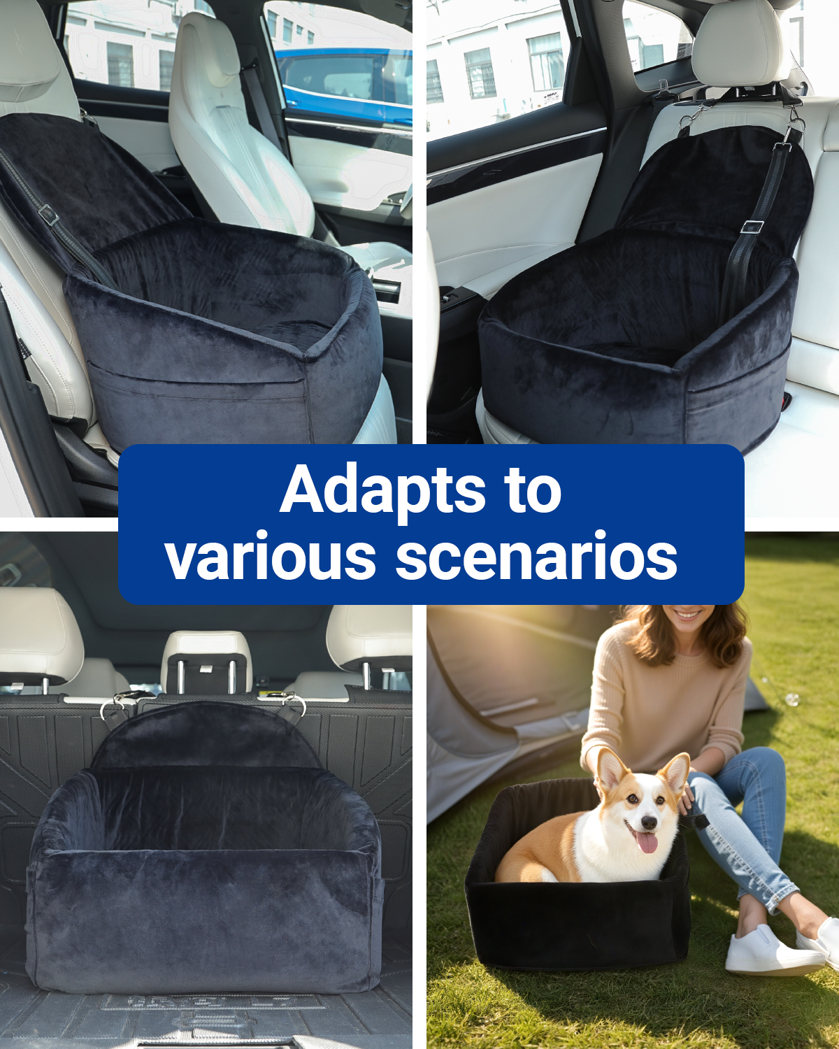 KSIIA Dog Car Seat for Small Medium Dogs, Dog Booster Seat with Extendable Backrest, Pet Portable Car Seats up to 30 lbs, Washable Travel Bed with Storage Pockets and 2 Safety Leashes
