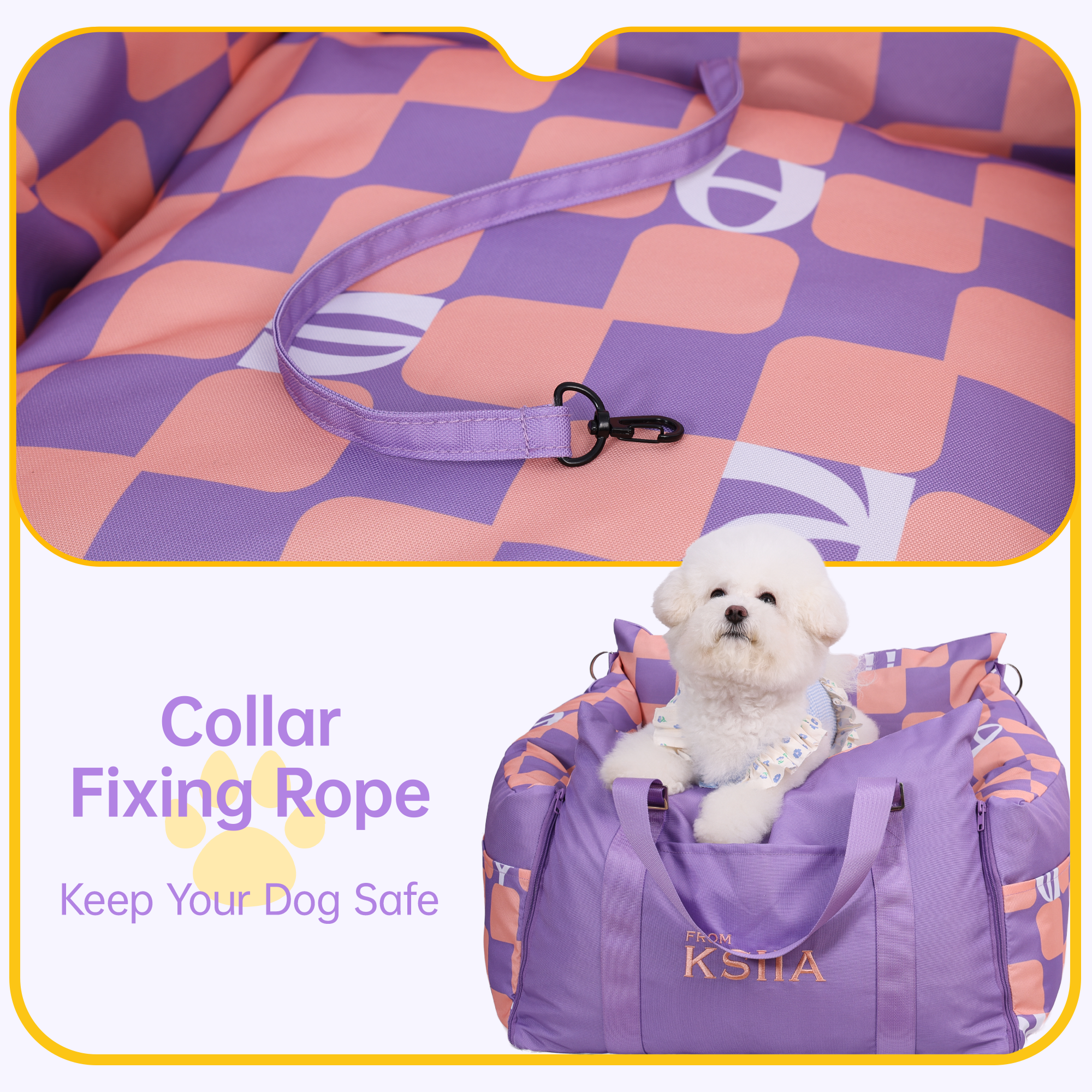 KSIIA Soft Travel Carrier for Puppy up to 25 lbs,Dog Car Seat for Small Dogs - Waterproof Pet Booster Seat for Car with Clip-On Safety Leash